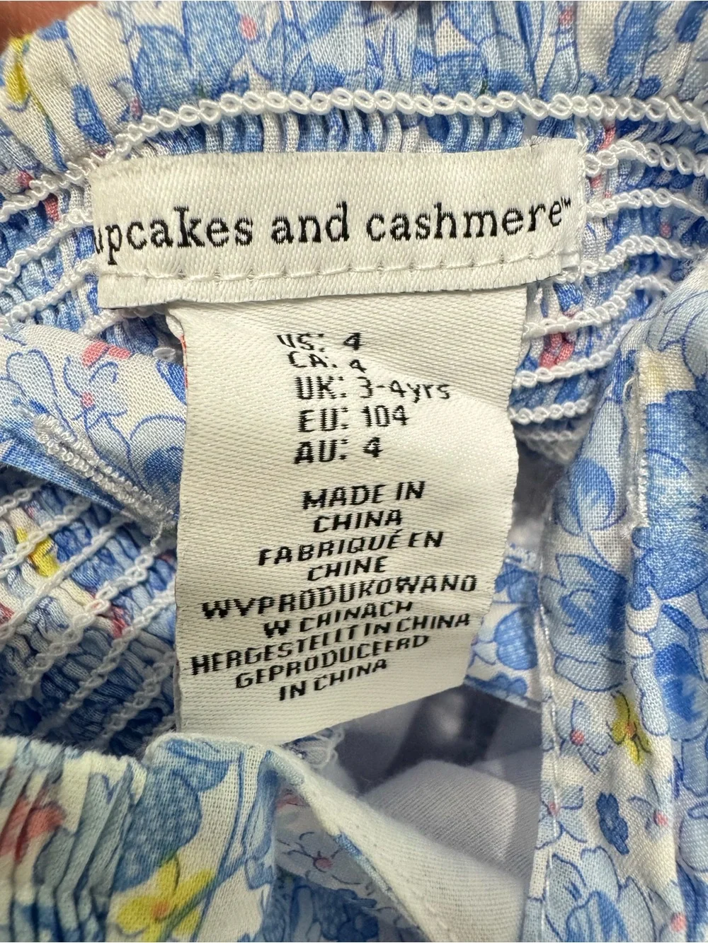 Cupcakes and Cashmere Girls Blue Floral Dress Size 4T Lace Trim